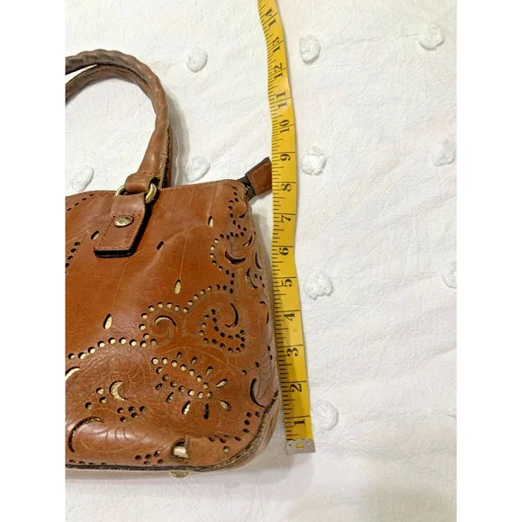 Patricia Nash Angela Laser Cut Satchel Leather Handbag Tan Brown Western - Picture 7 of 8